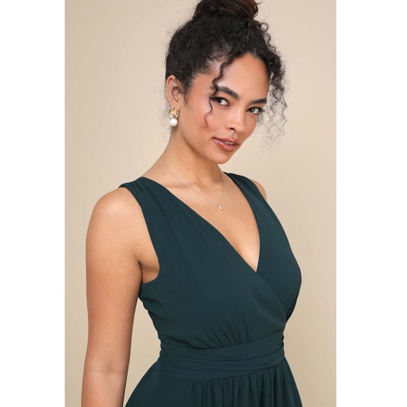 NWT LULUS Emerald Chiffon Sleeveless V-Neck Wedding Guest Dress Formal Gown XL‎ - Picture 8 of 11